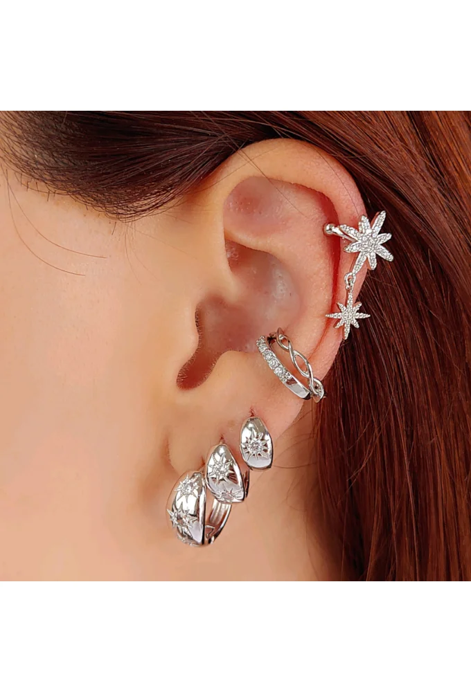 18k Gold / Rhodium Plated Star Hoop Earrings