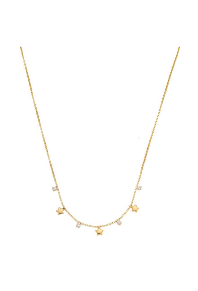 18K Gold Plated Dainty Necklace with CZ Mini Stars