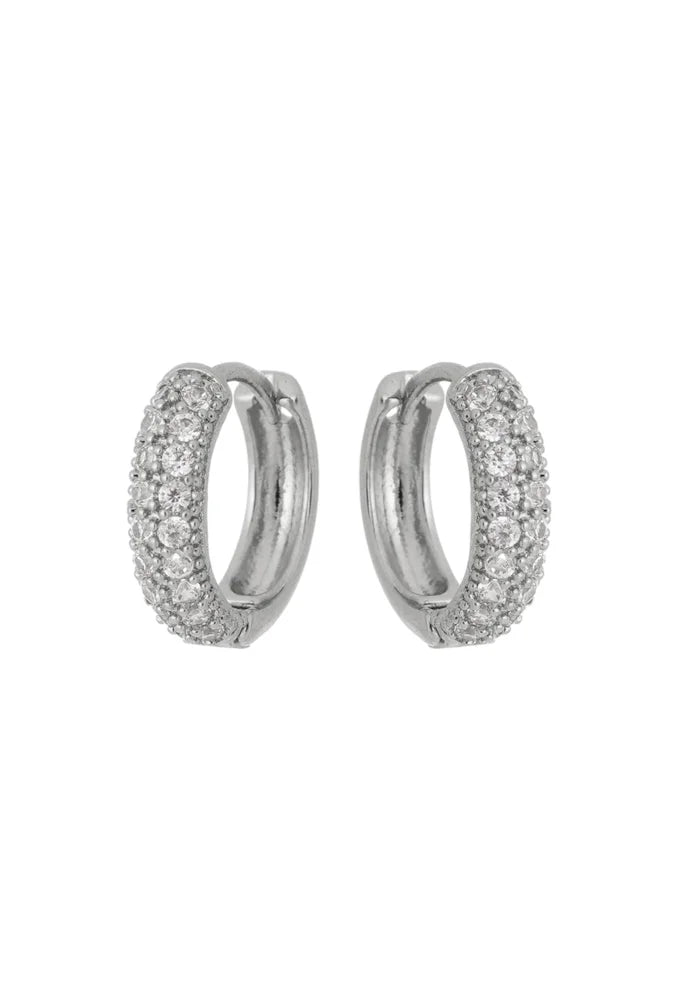 18k Gold / Rhodium Plated Everyday Pave Huggie Earrings