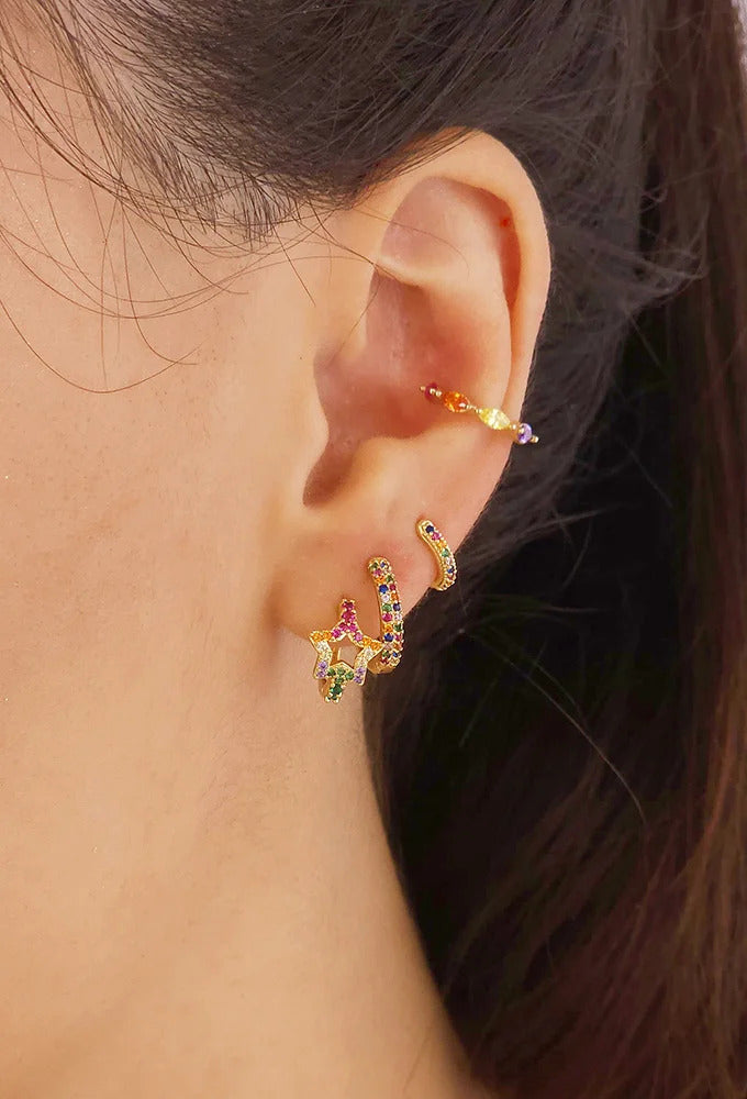 18k Gold Plated Colorful Star Huggie Hoop Earrings
