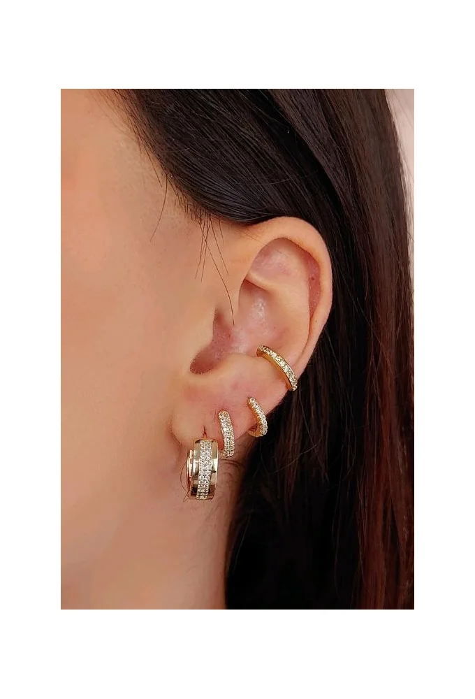 18K Gold Plated Double Row CZ Huggie Hoop Earrings