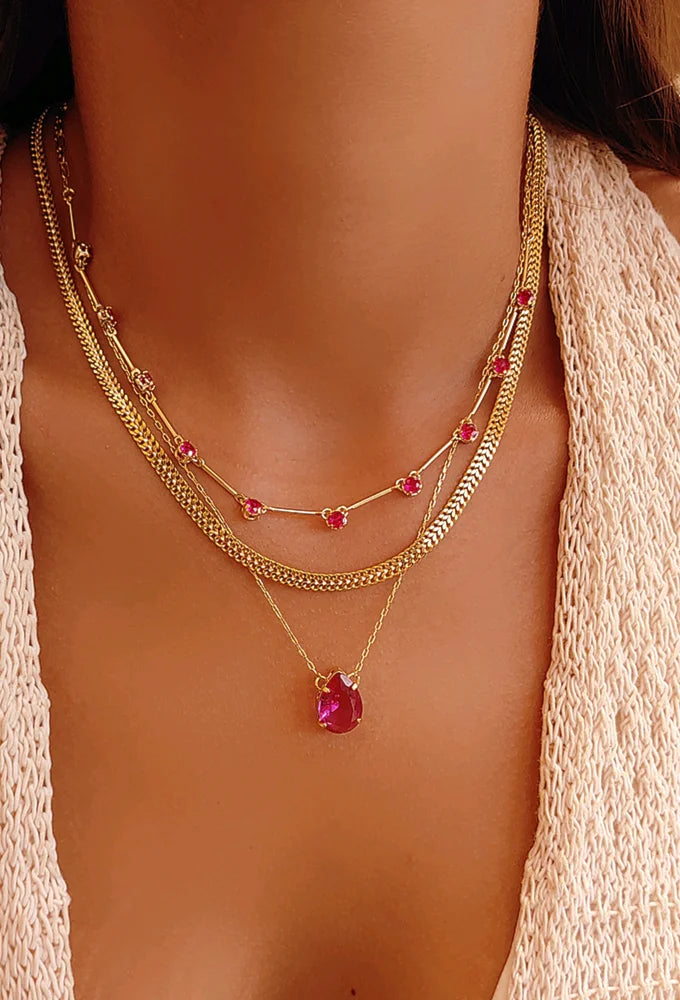 18k Gold Plated Tube Chain Choker with CZ