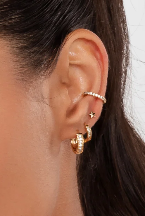 18k Gold Plated Delicate Pave Huggie Hoop Earrings