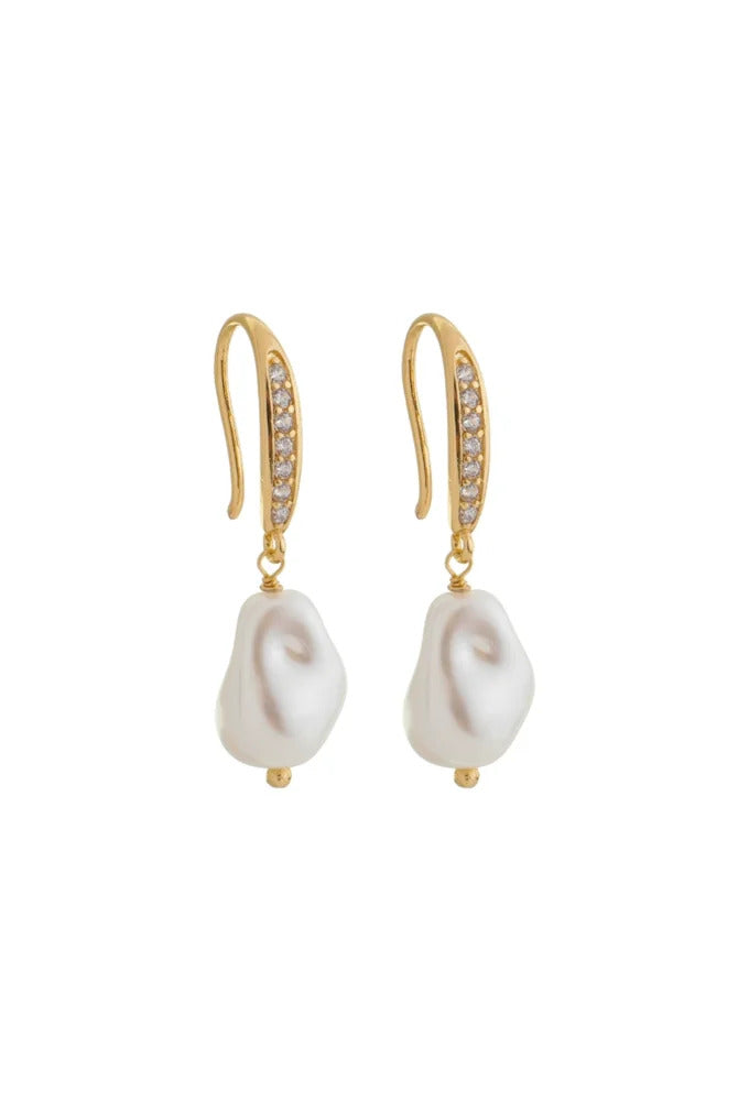 18k Gold Plated Elegant Pearl Drop with Zirconia