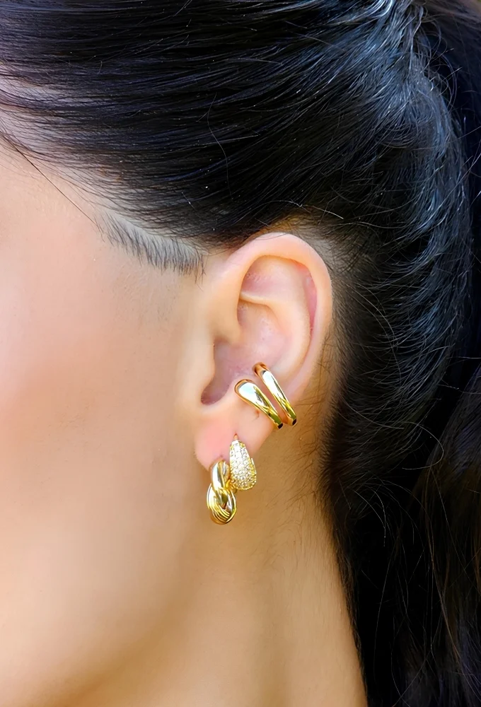 18K Gold Plated Delicate Pave Huggie Hoop Earrings