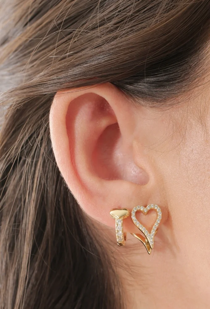 18k Gold Plated Heart Huggie Hoop Earrings