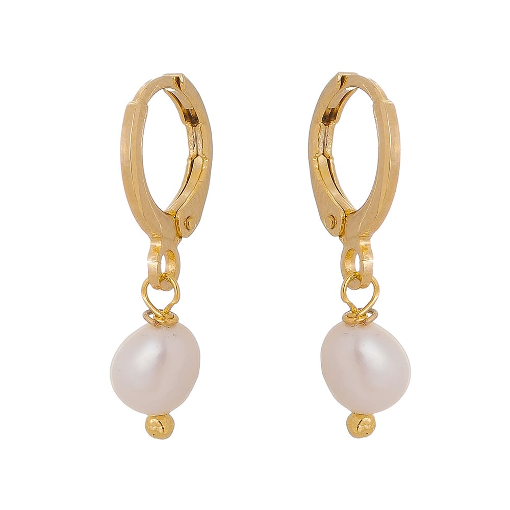 18k Gold Plated Freshwater Pearl Hoop Earring