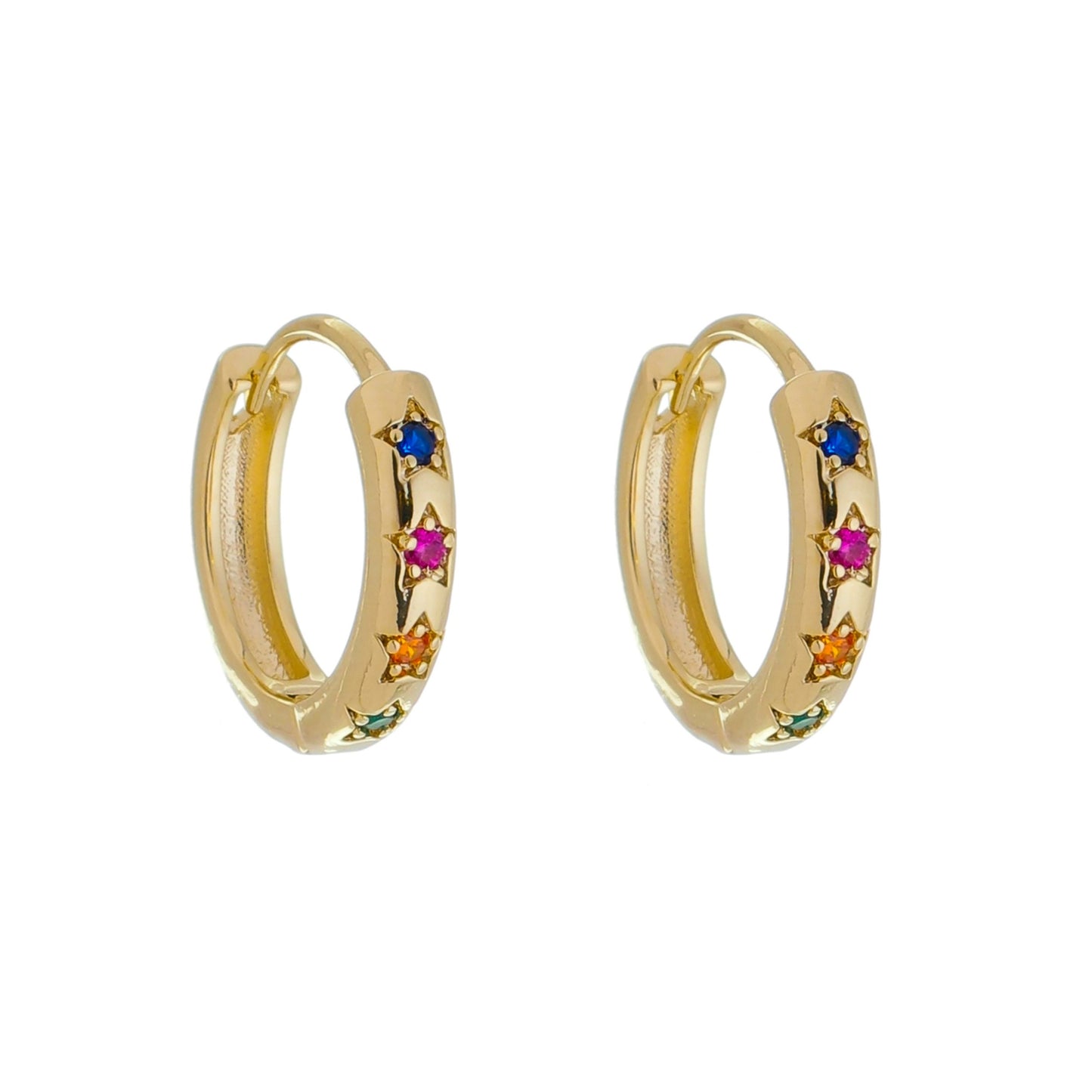 18K Gold Plated Small Star Hoop Earring with Zirconias