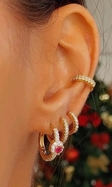 18k Gold Plated Rubellite Huggie Hoop Earrings