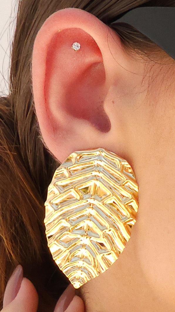 18k Gold Plated Statement Organic Leaf Earring