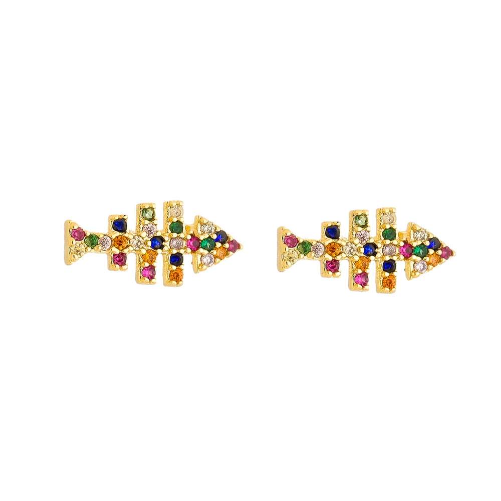 18k Gold / Rhodium Plated Colorful Fish Earring