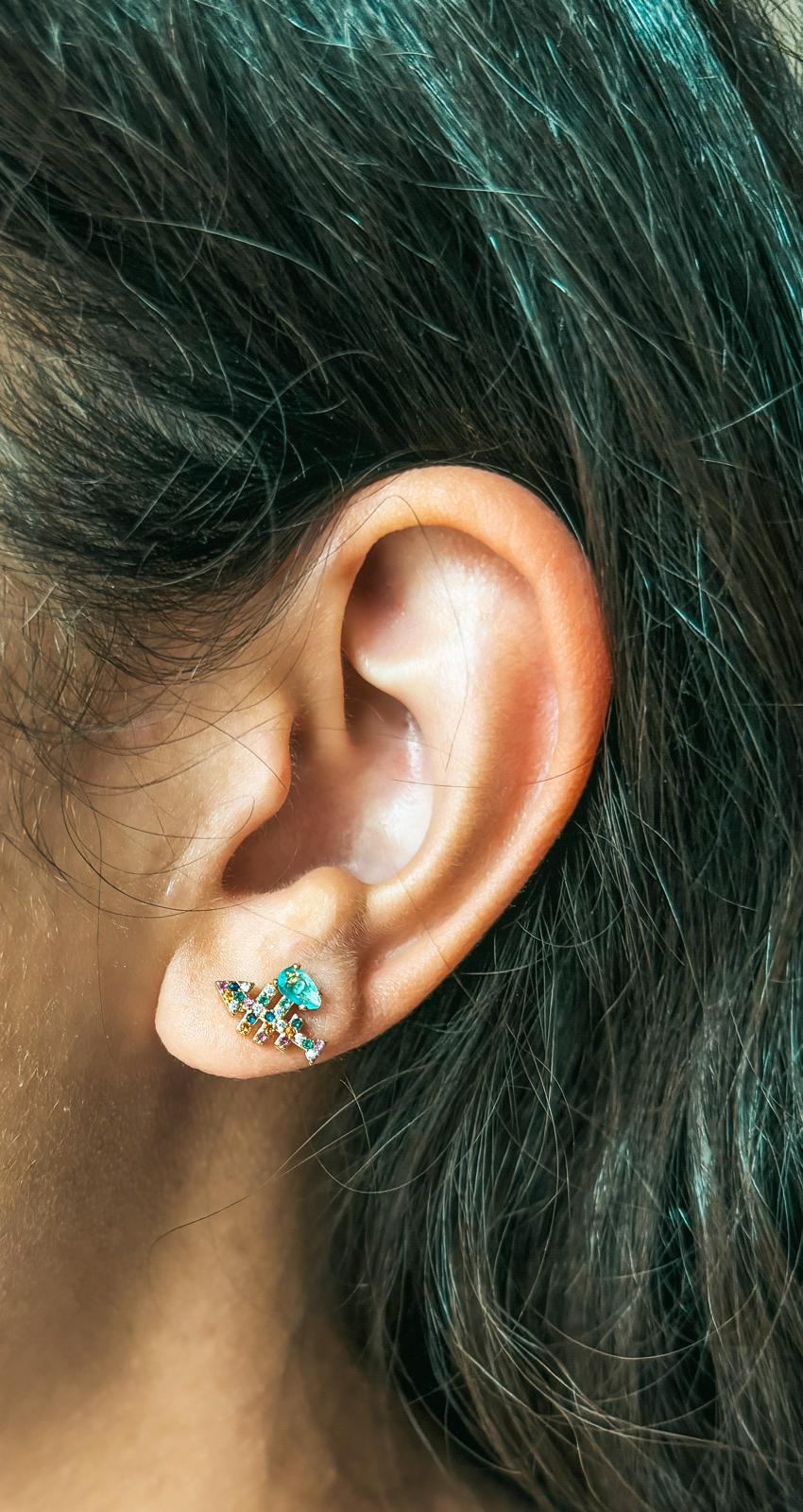 18k Gold / Rhodium Plated Colorful Fish Earring