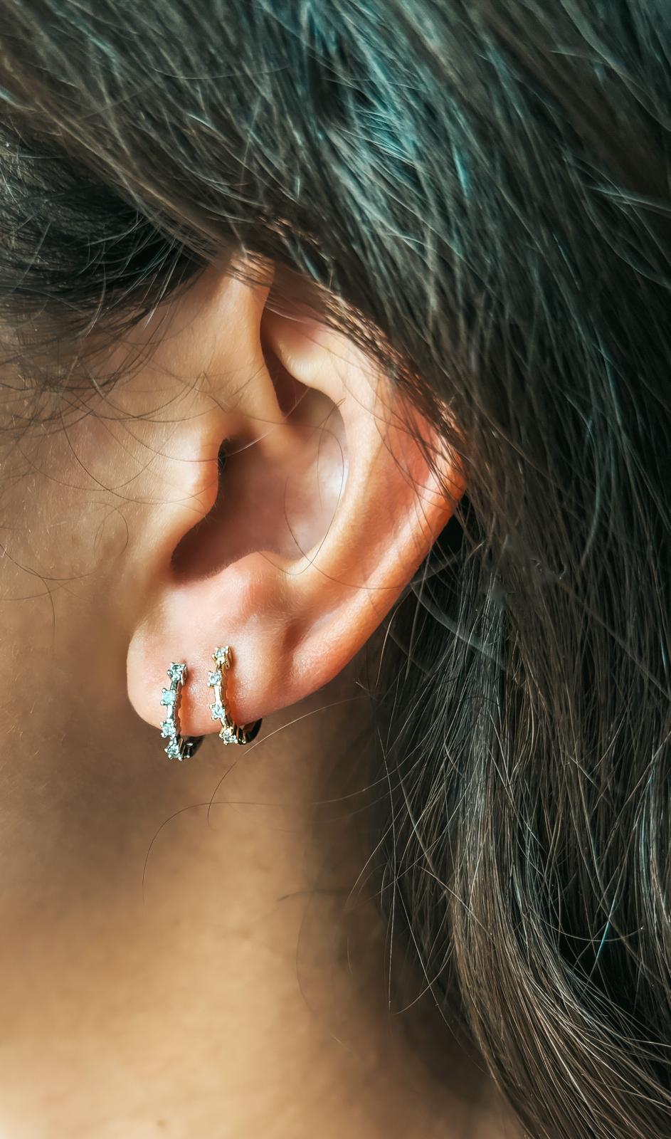 18k Gold / Rhodium Plated Hoop Earring with Zirconia