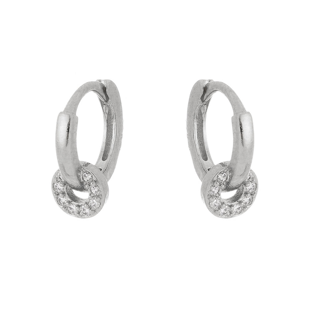 18k Gold / Rhodium Plated Hoop Earring with Small Ring