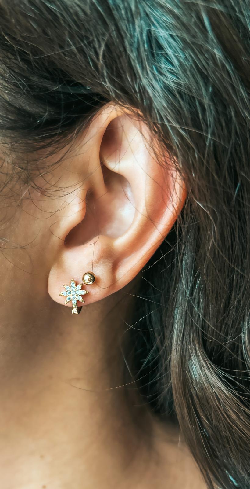 18k Gold / Rhodium Plated Small Star Hoop Earring