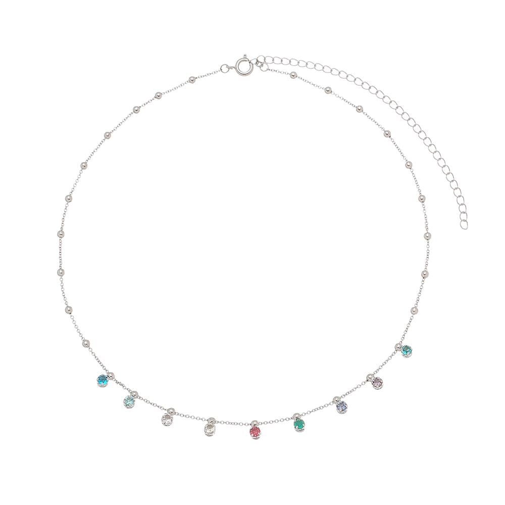 Rhodium Plated Rainbow CZ Choker