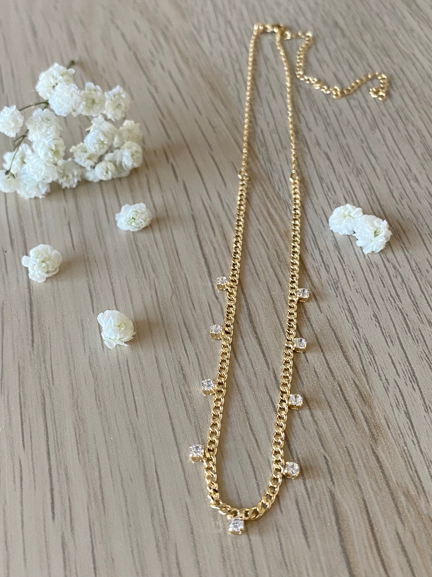18k Gold / Rhodium plated Delicate Choker with CZ