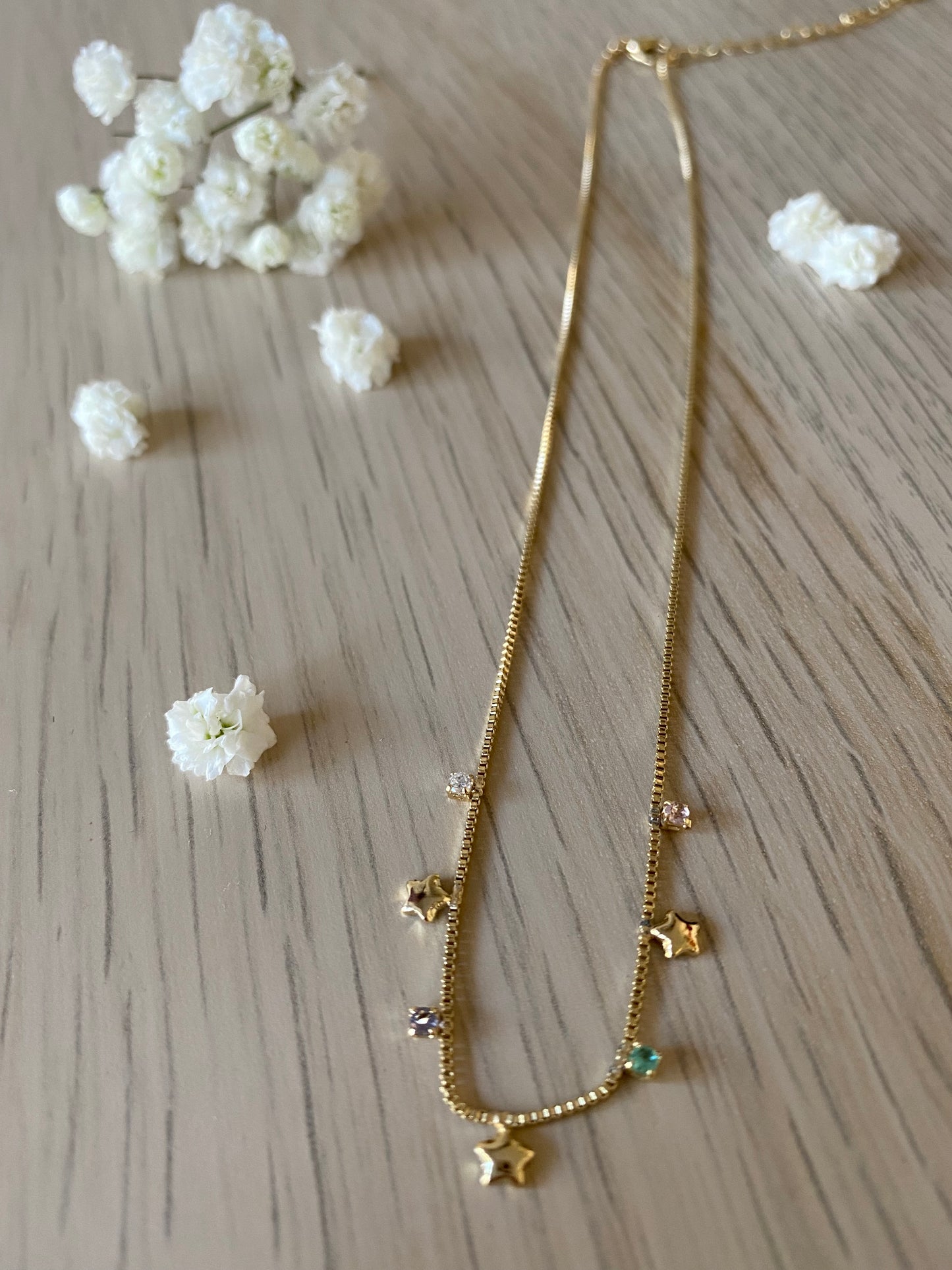18K Gold Plated Dainty Necklace with CZ Mini Stars