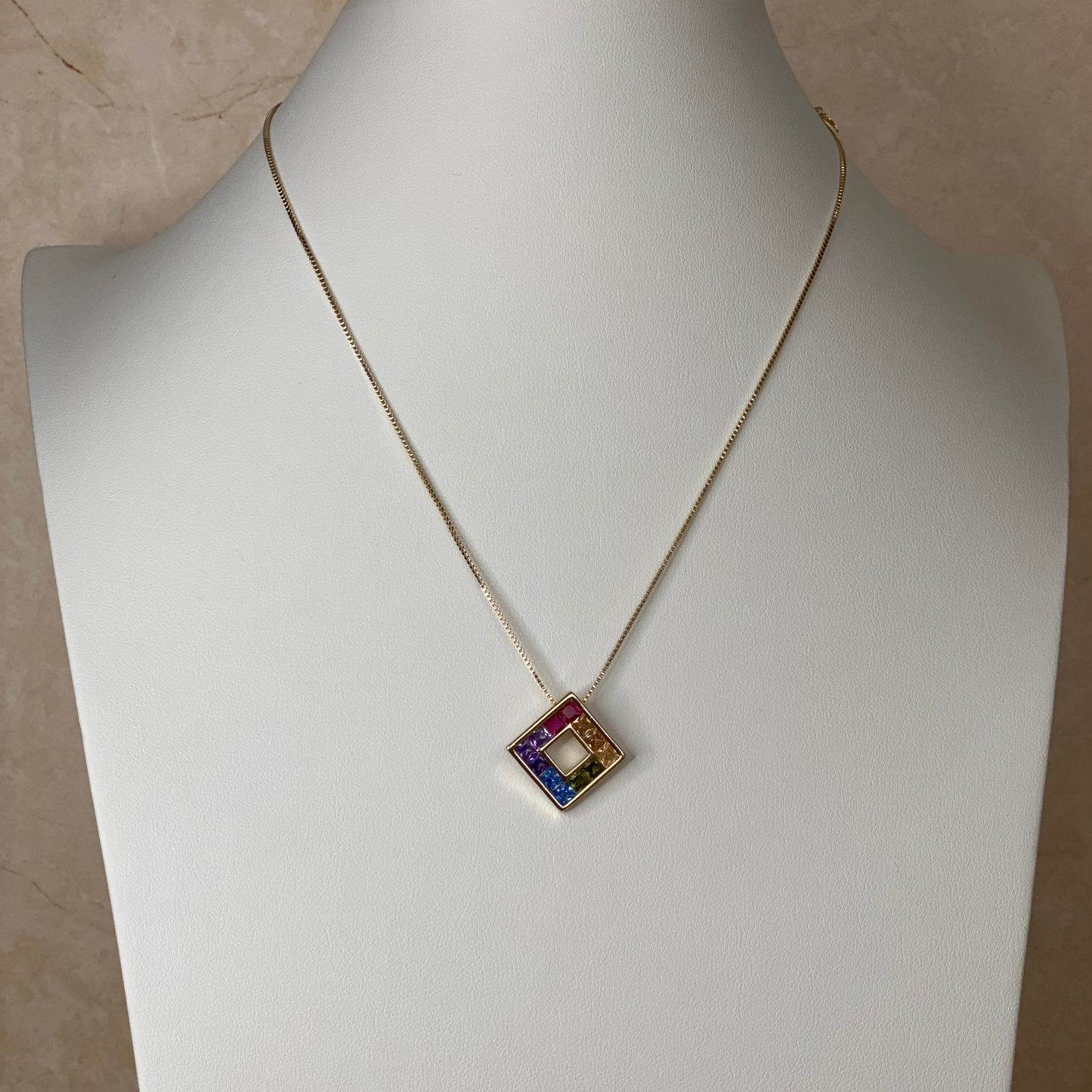 18k Gold Plated Colorful Square pendant necklace