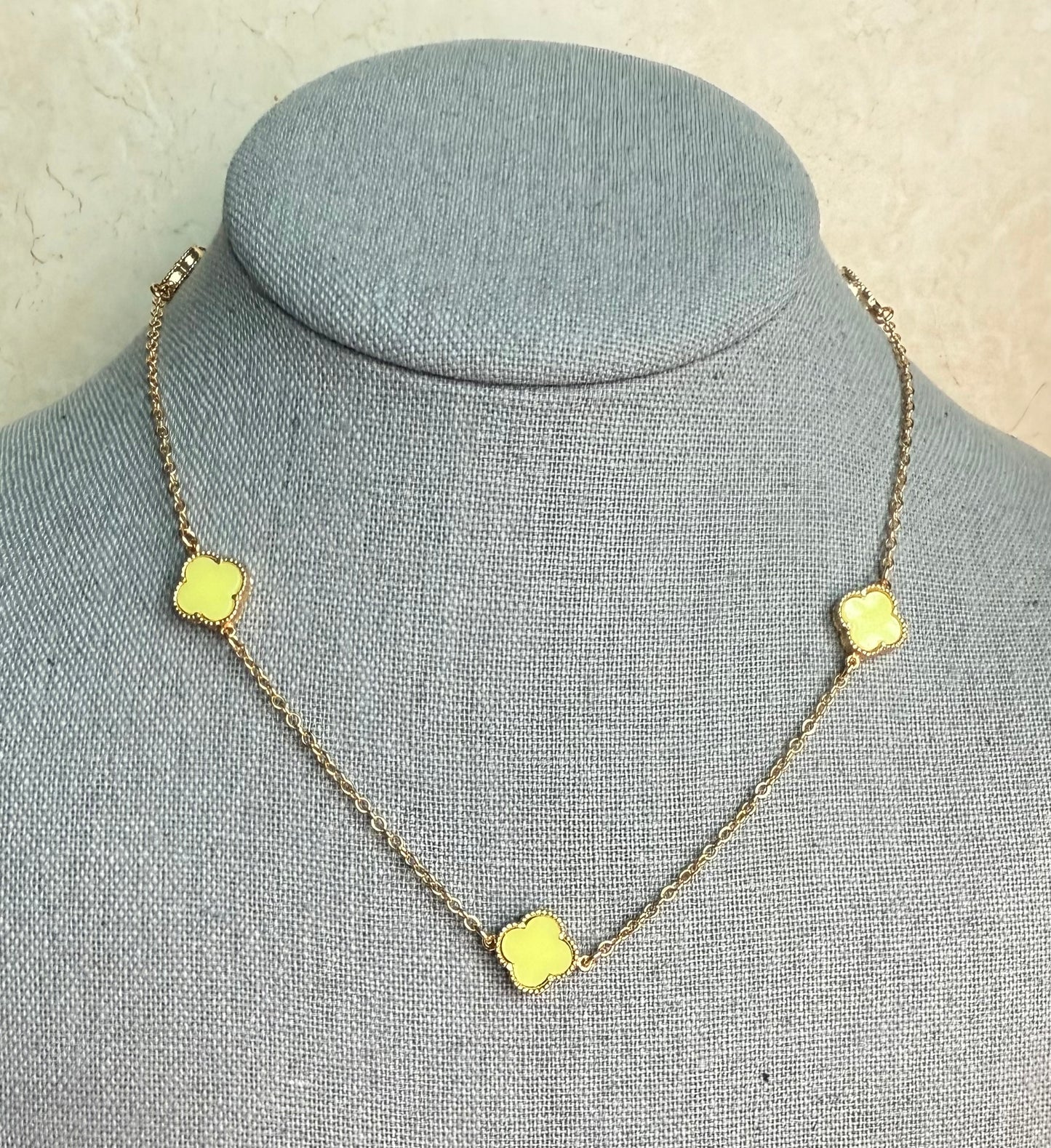 18k Gold Plated Candy Color Clover Choker