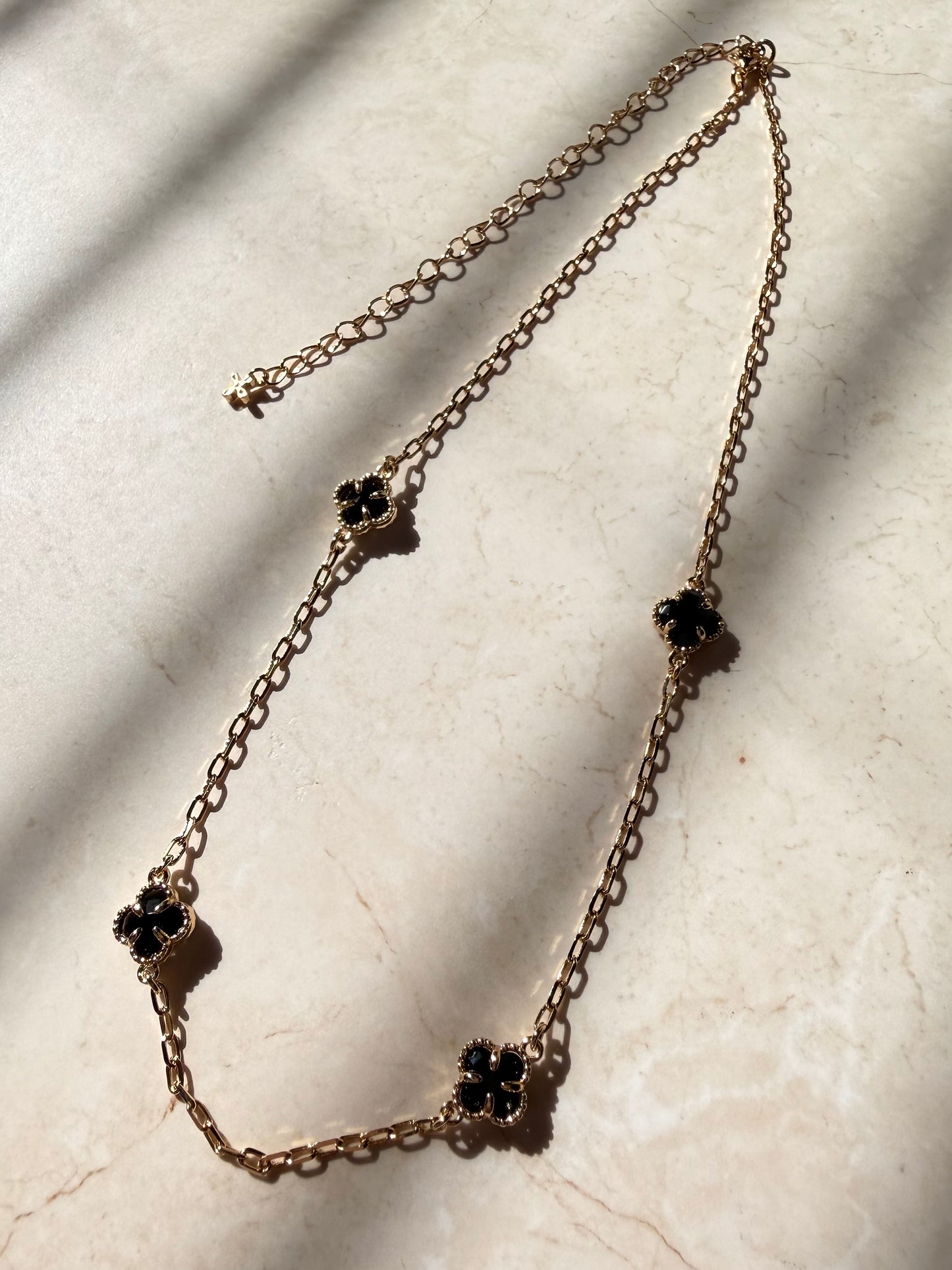 18k Gold Plated Black Onyx Clover Choker