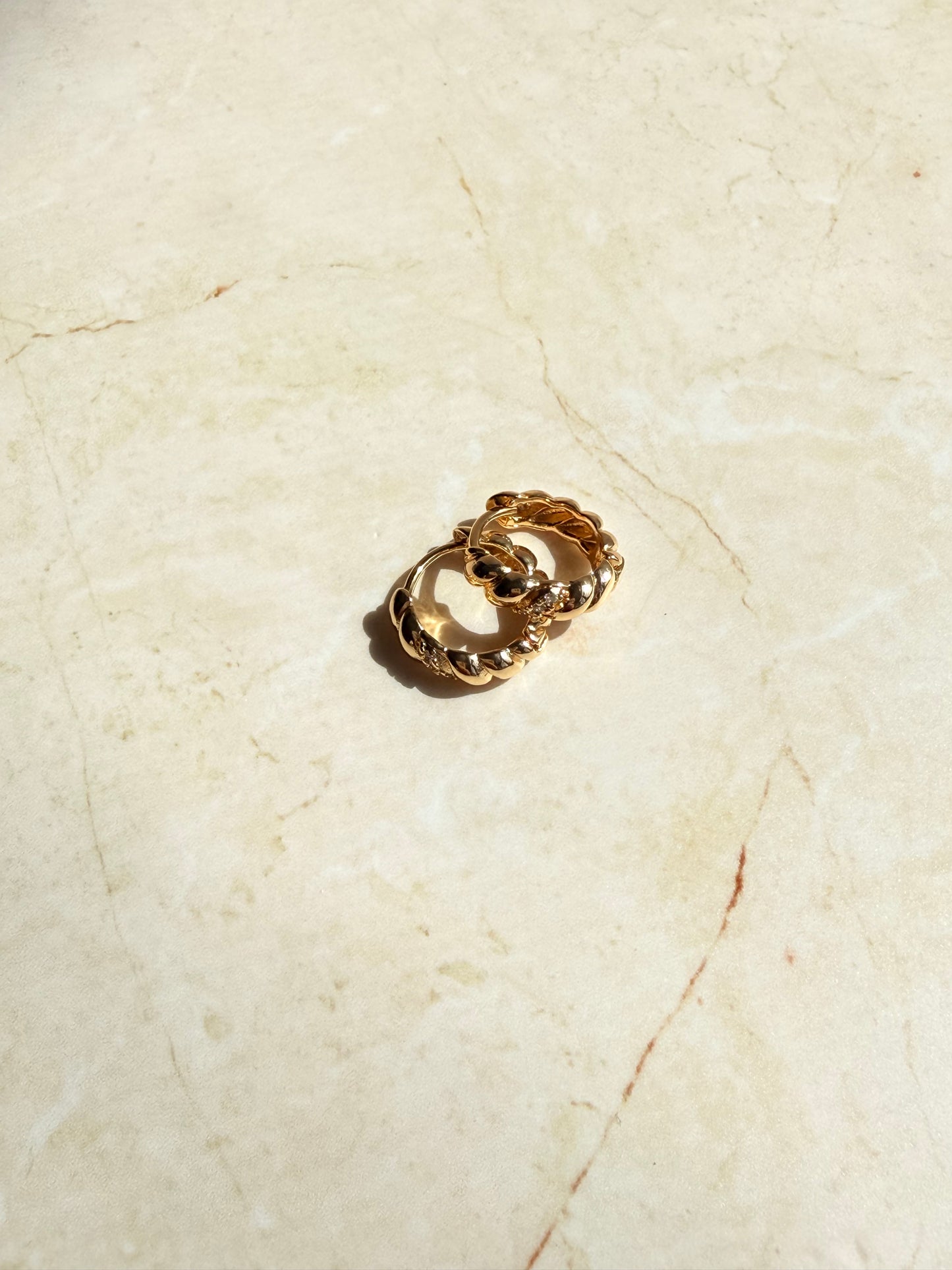 18k Gold Plated Delicate Twisted Huggie Hoop with Cubic Zirconia Earrings