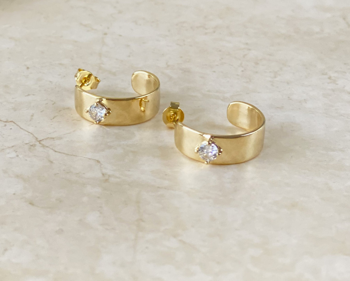 18k Gold Plated Modern Hoop Earring with CZ