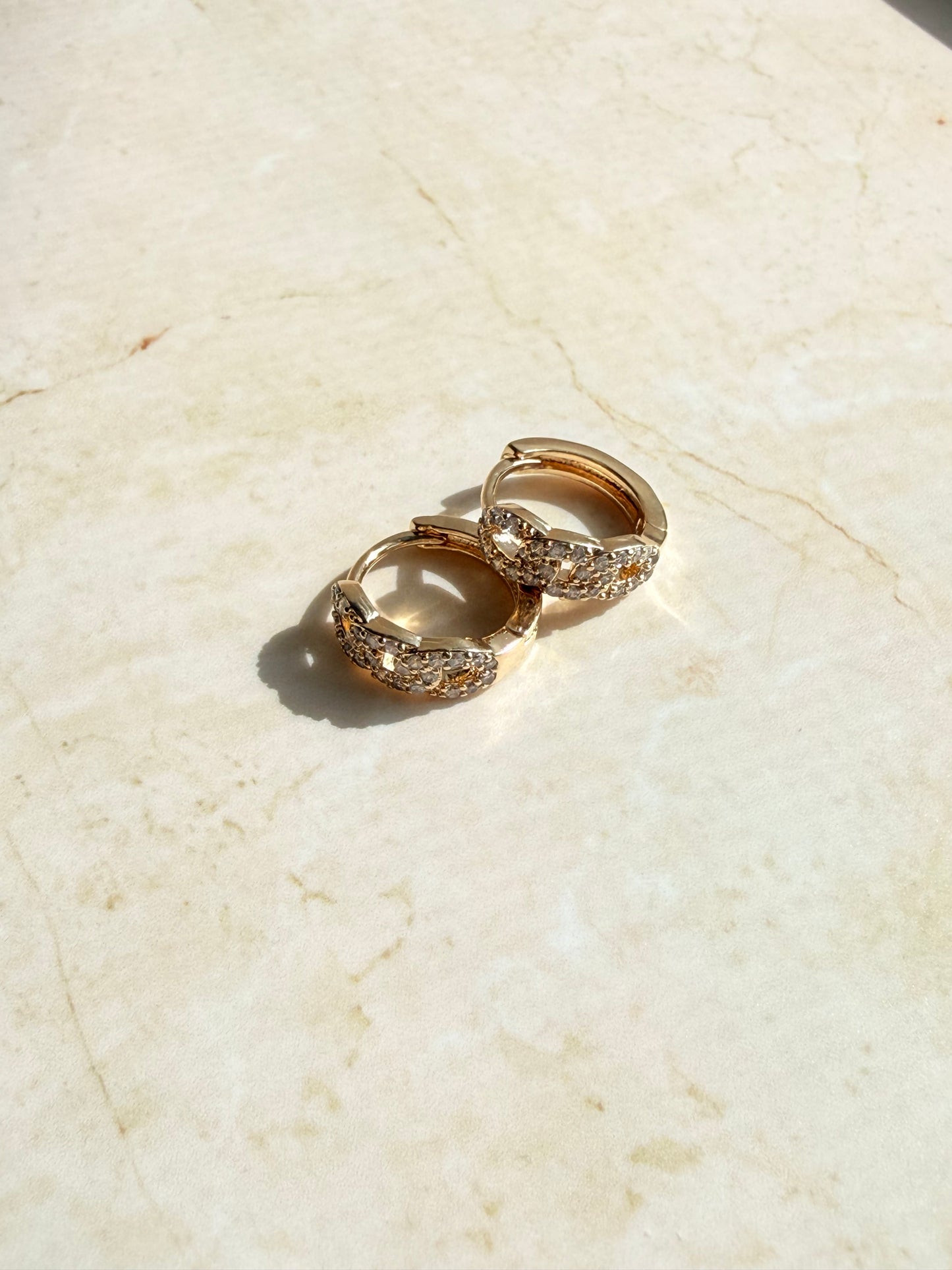 18k Gold Plated Pave Chain Link Huggie Hoop Earrings