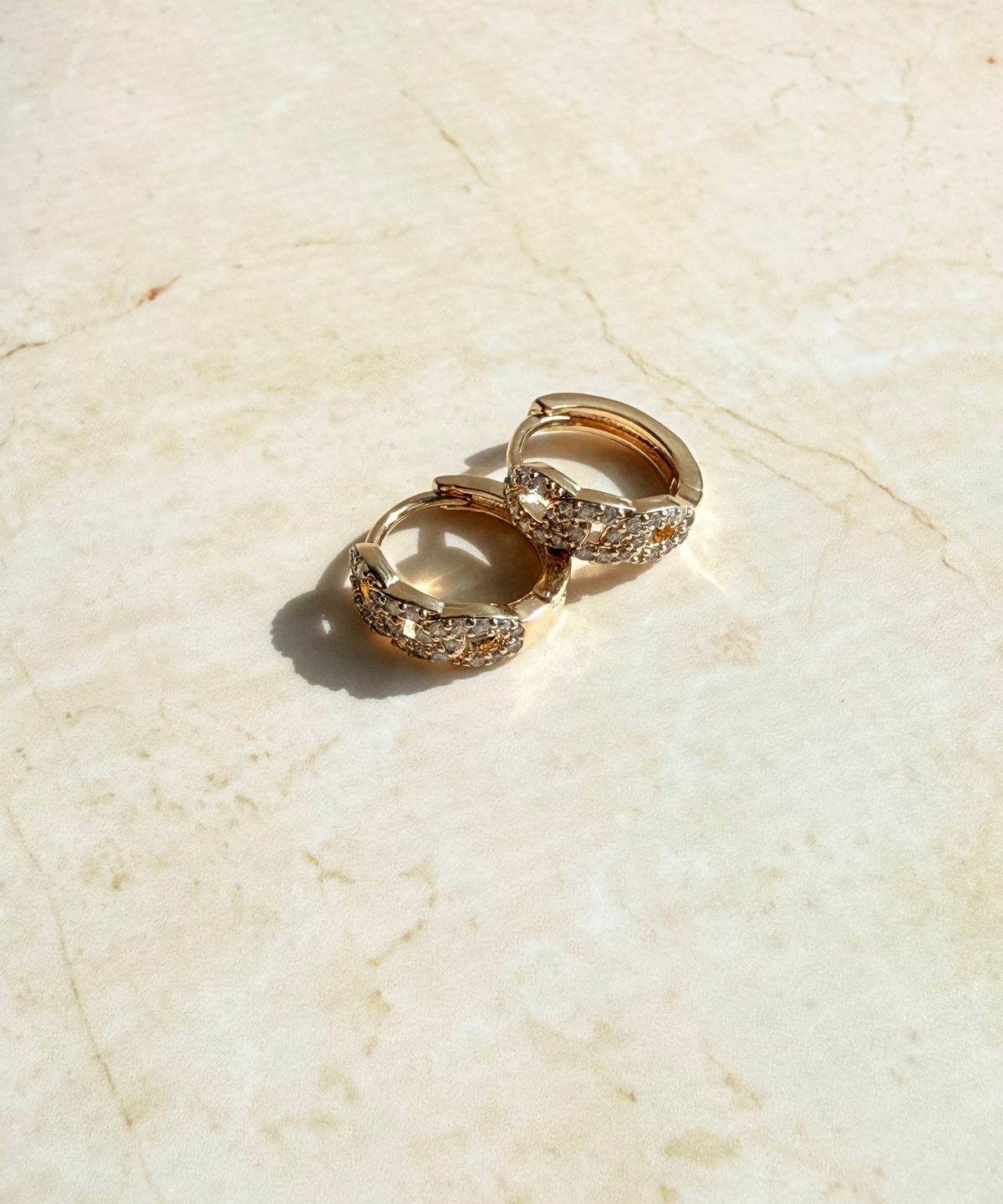 18k Gold Plated Pave Chain Link Huggie Hoop Earrings