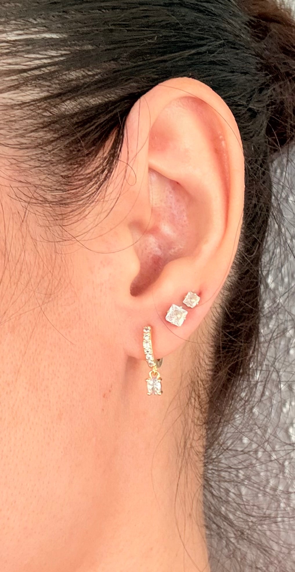 18k Gold Plated Delicate Cubic Zirconia Dangle Hoop Earrings