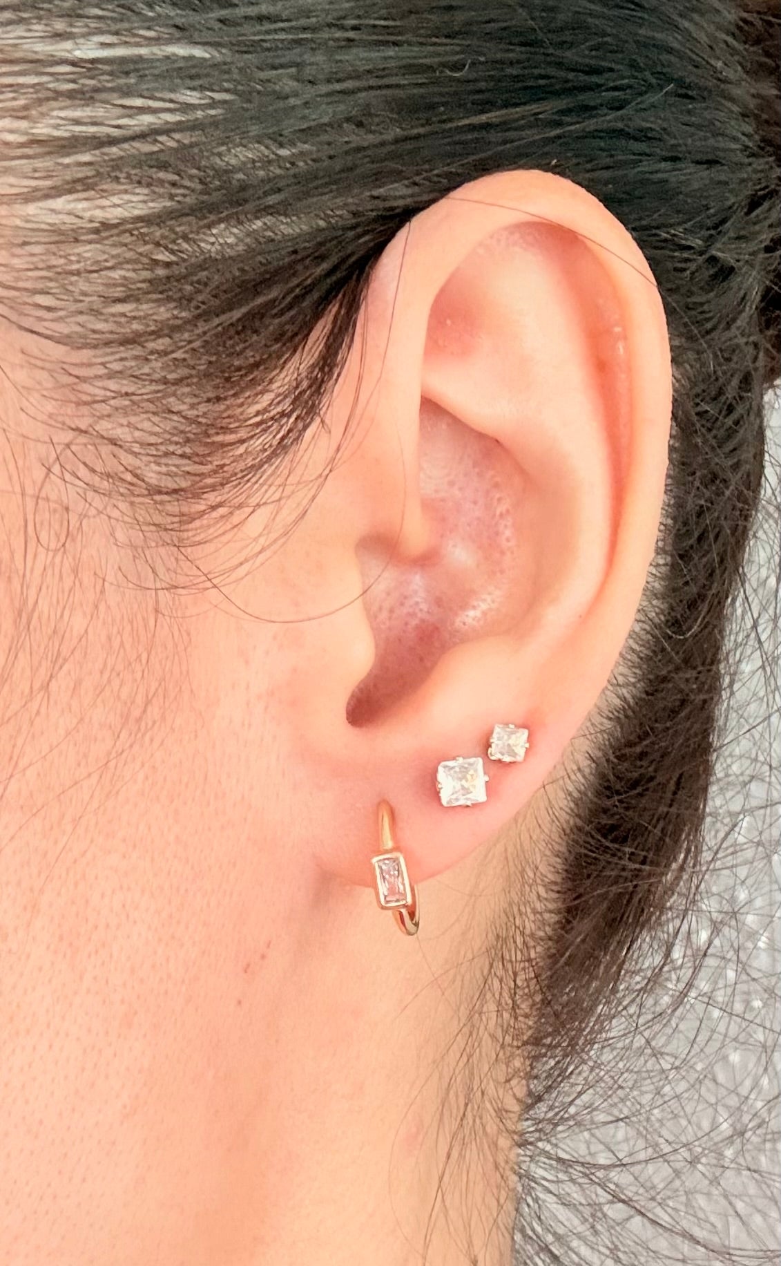 18k Gold Plated Open Hoop with CZ Baguette Earrings