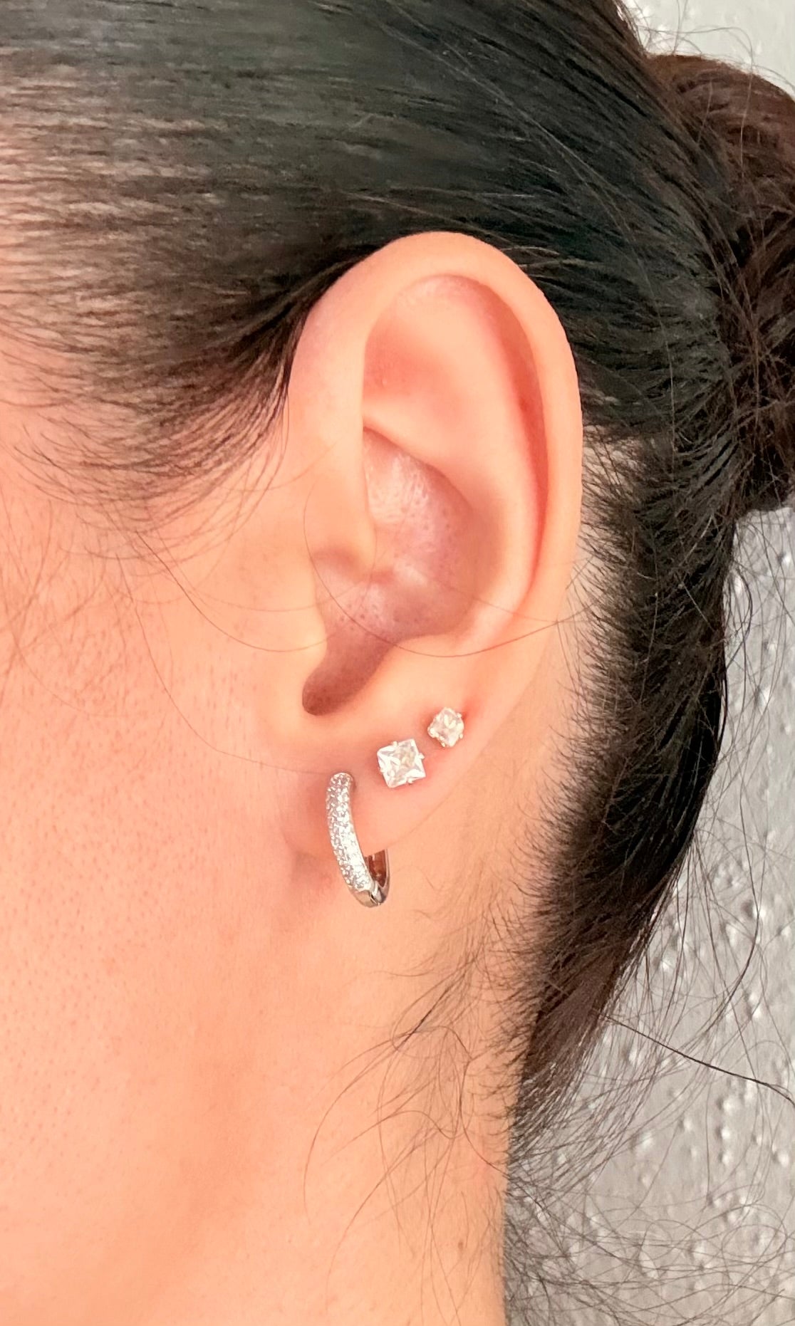Rhodium Plated Pave Huggie Hoop Earrings