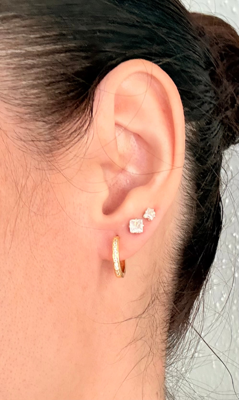18k Gold Plated Delicate Pave Huggie Hoop Earrings