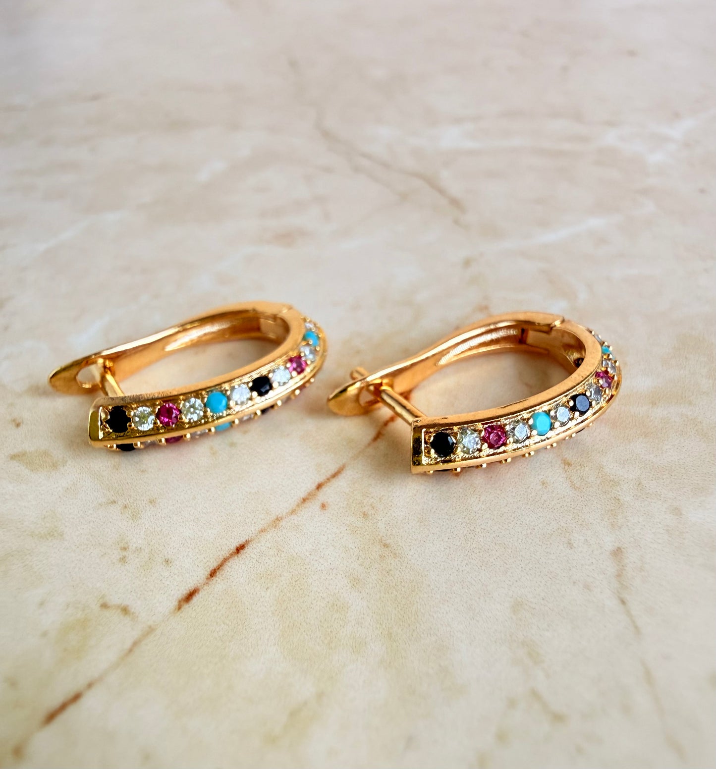 18K Gold Plated Multi Color Huggie Earrings