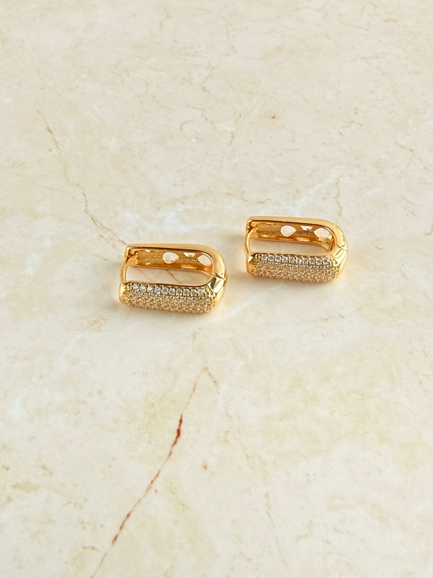 18K Gold Plated U-Shaped Pave Hoop Earrings