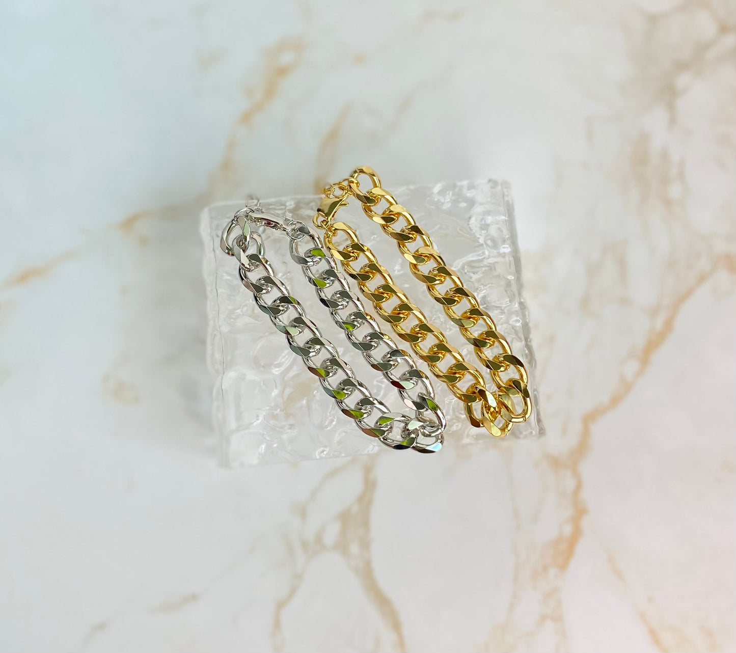 18K Gold and Rhodium Plated Cuban Chain Bracelet