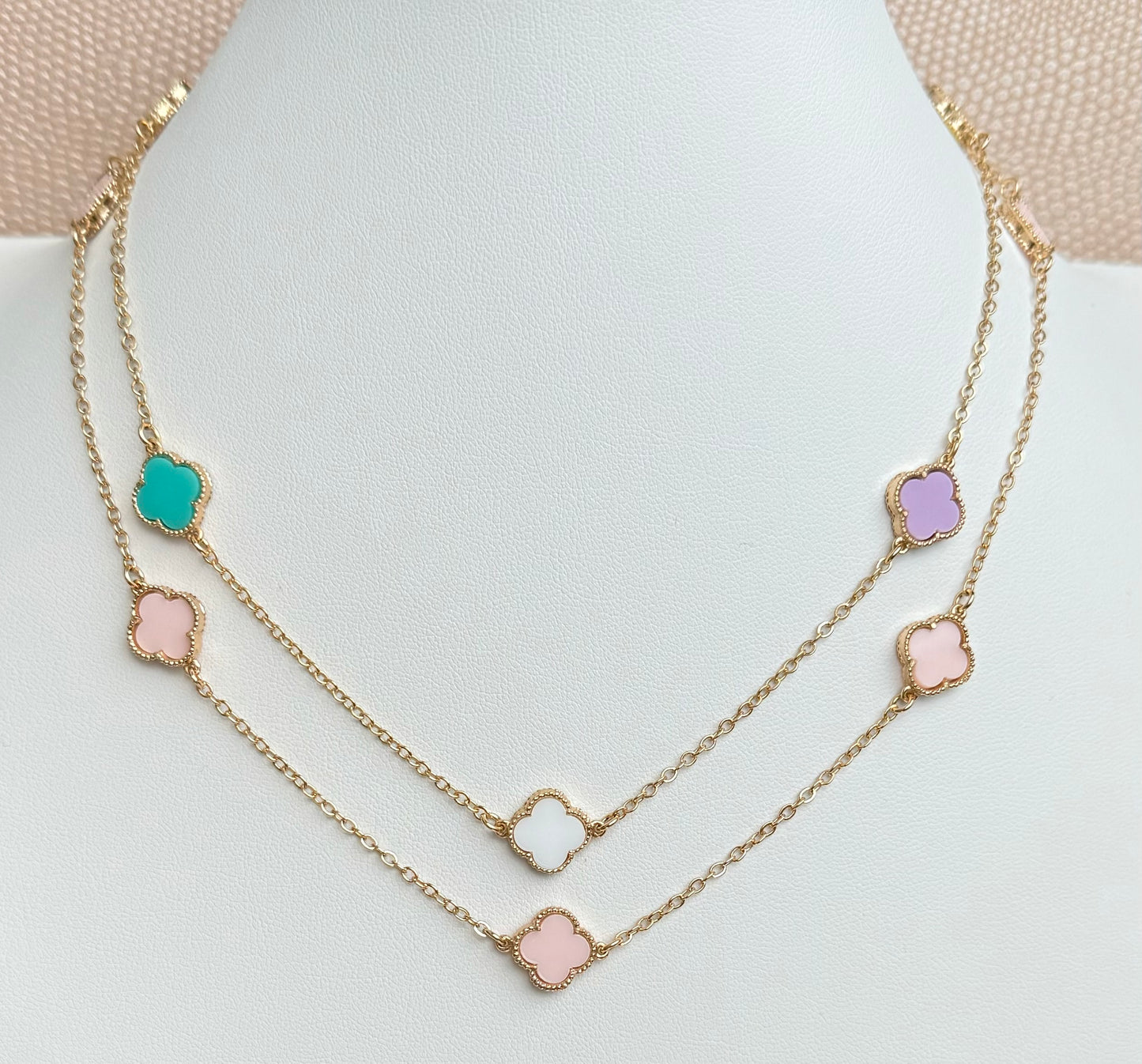 18k Gold Plated Candy Color Clover Choker