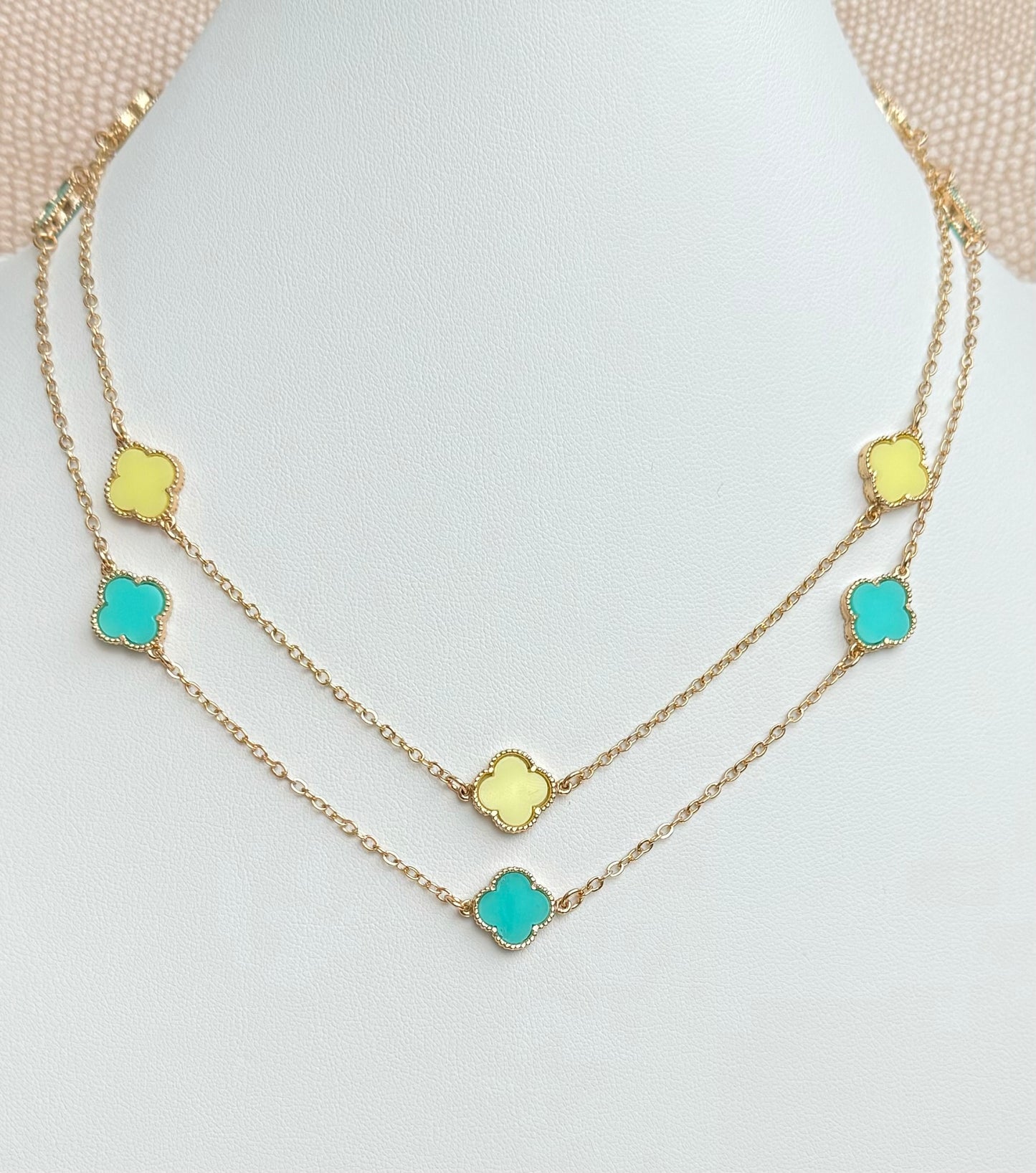 18k Gold Plated Candy Color Clover Choker