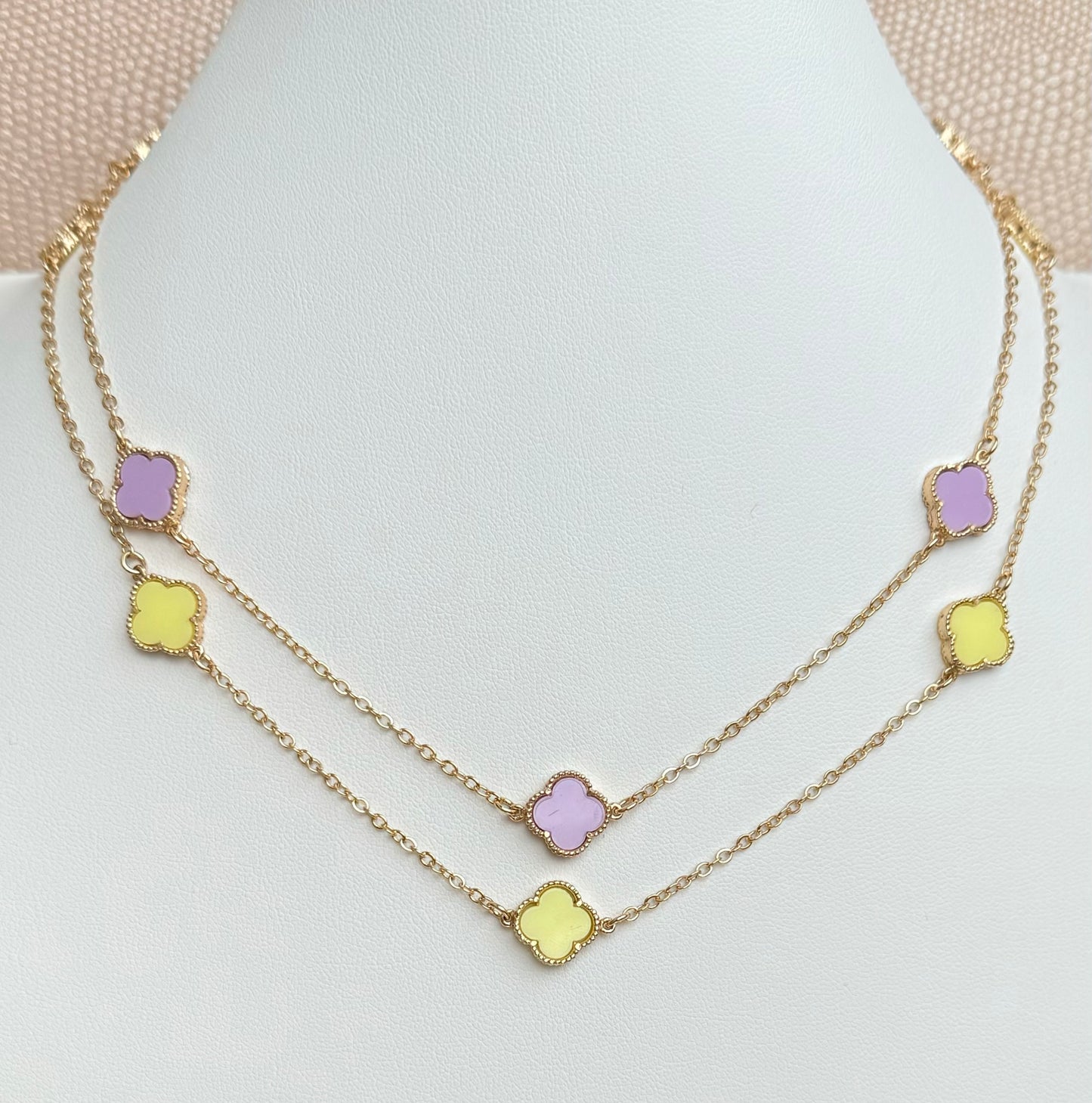 18k Gold Plated Candy Color Clover Choker