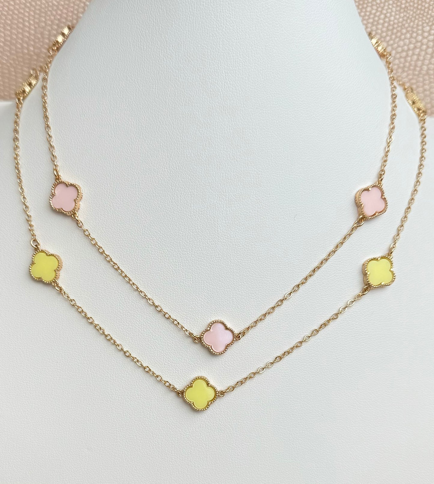 18k Gold Plated Candy Color Clover Choker