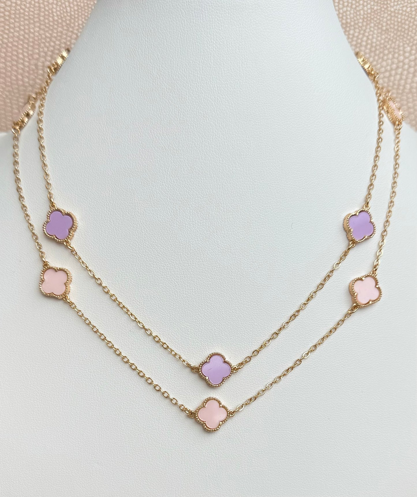 18k Gold Plated Candy Color Clover Choker