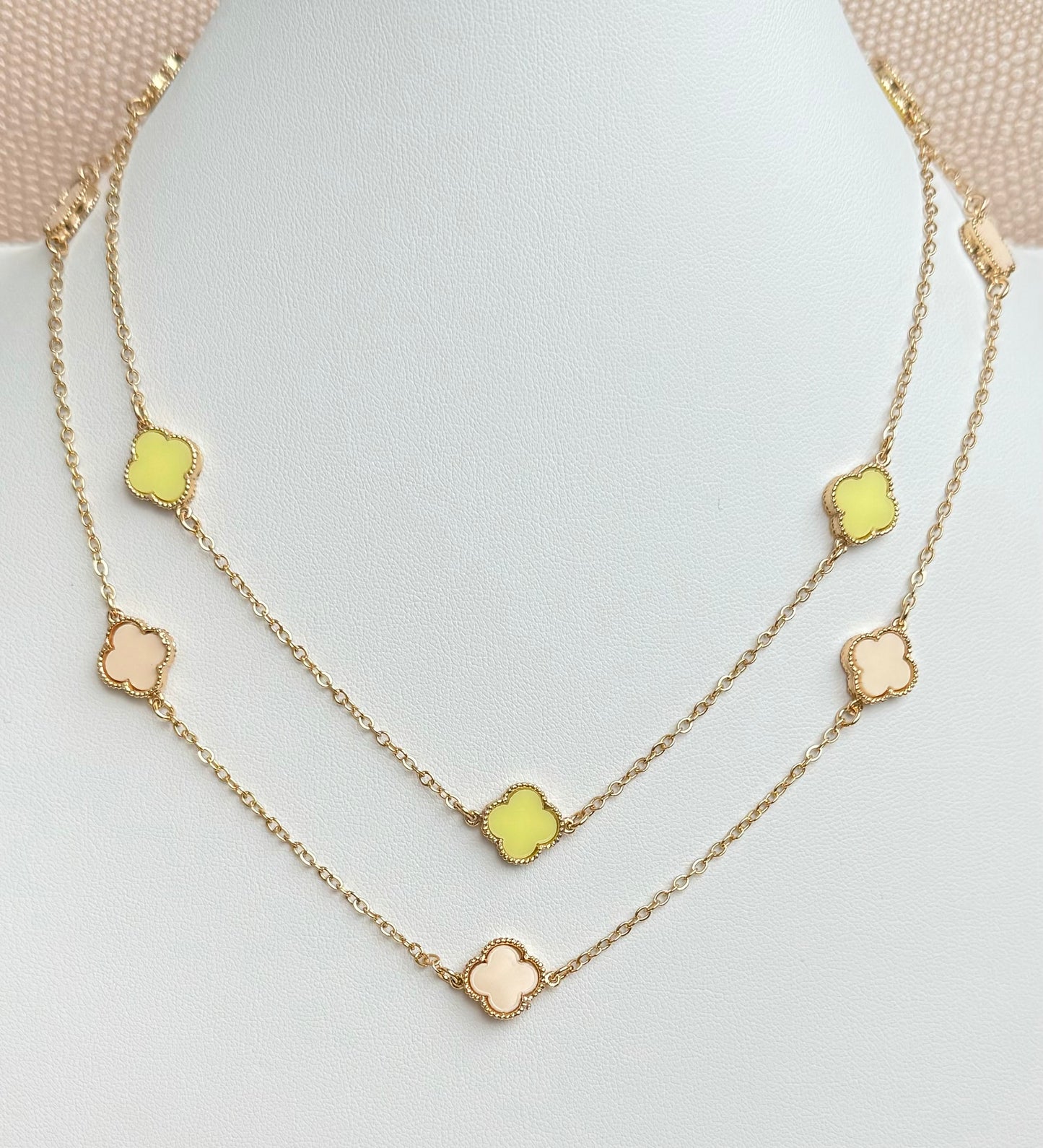 18k Gold Plated Candy Color Clover Choker