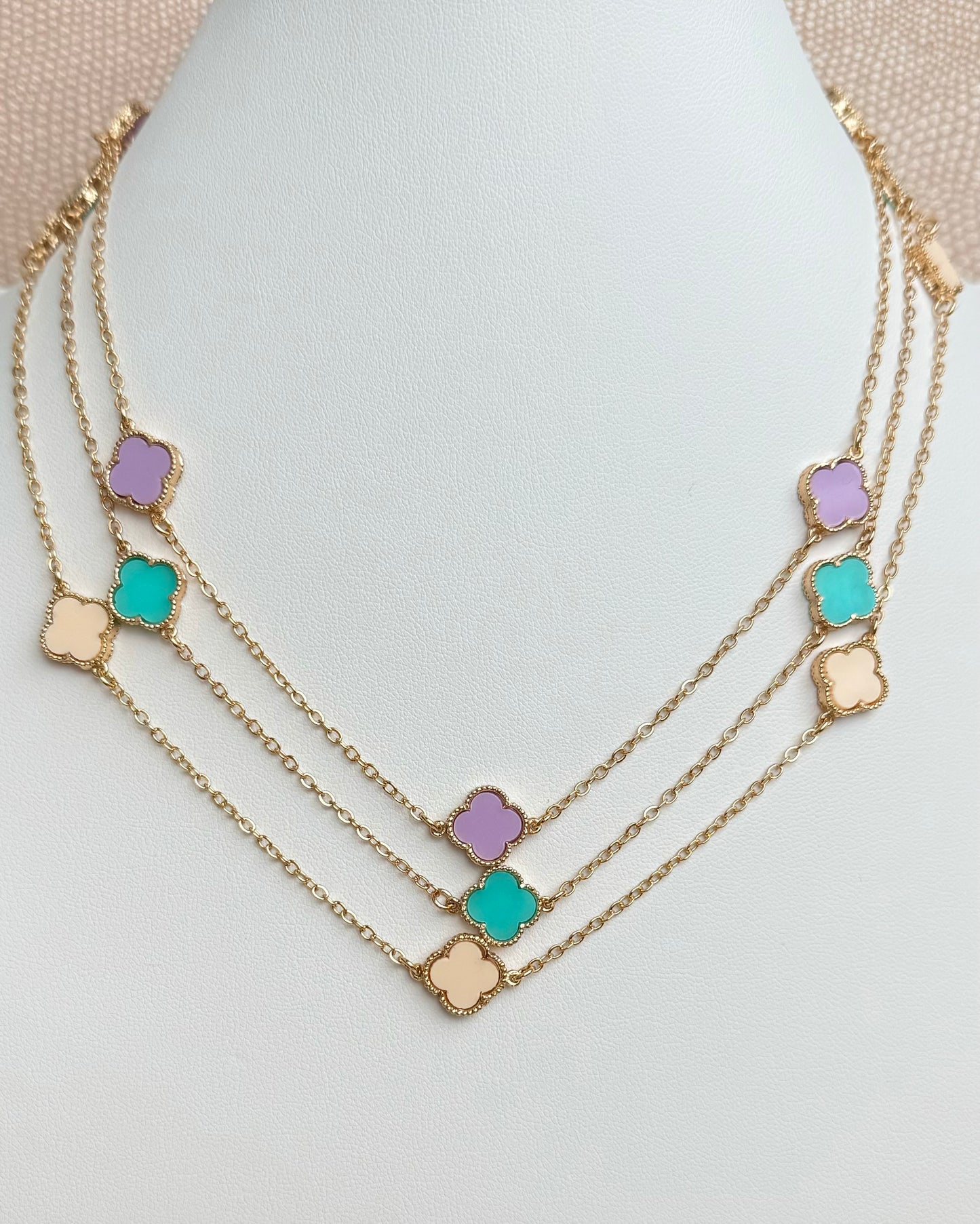 18k Gold Plated Candy Color Clover Choker