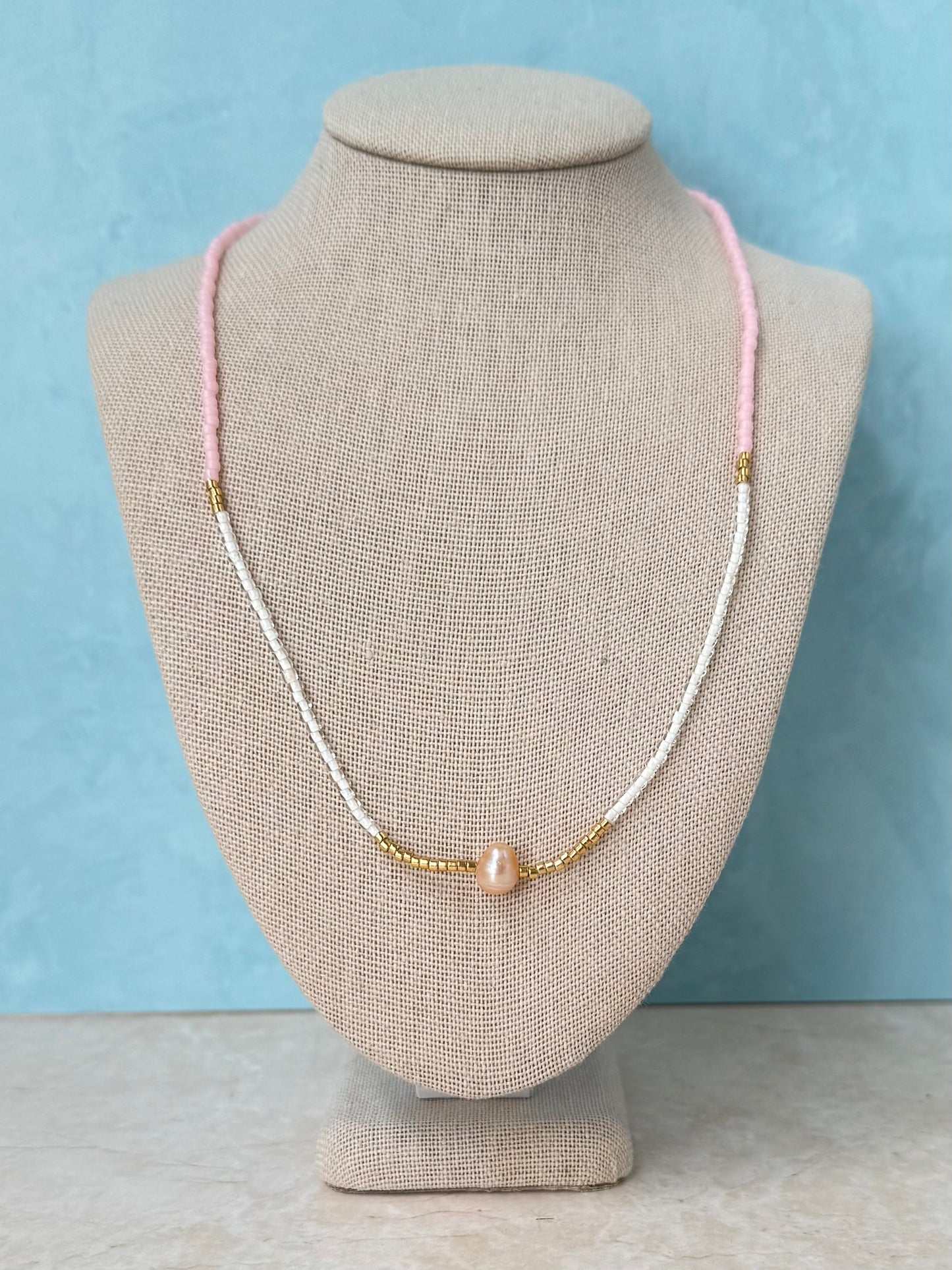 Handmade Delicate Beaded Necklace with Freshwater Baroque Pearl