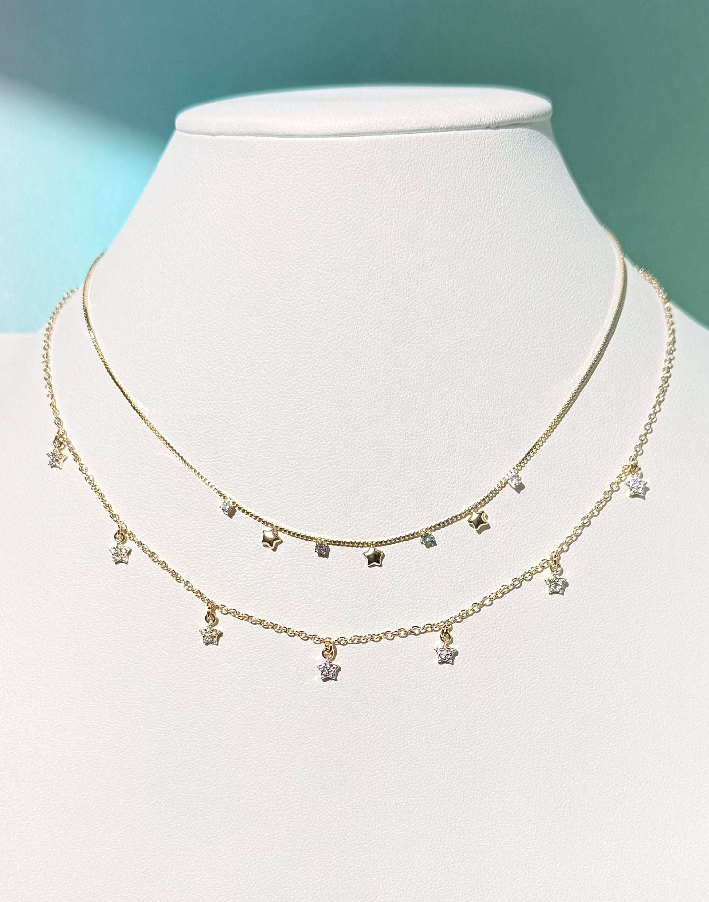 18K Gold Plated Dainty Necklace with CZ Mini Stars