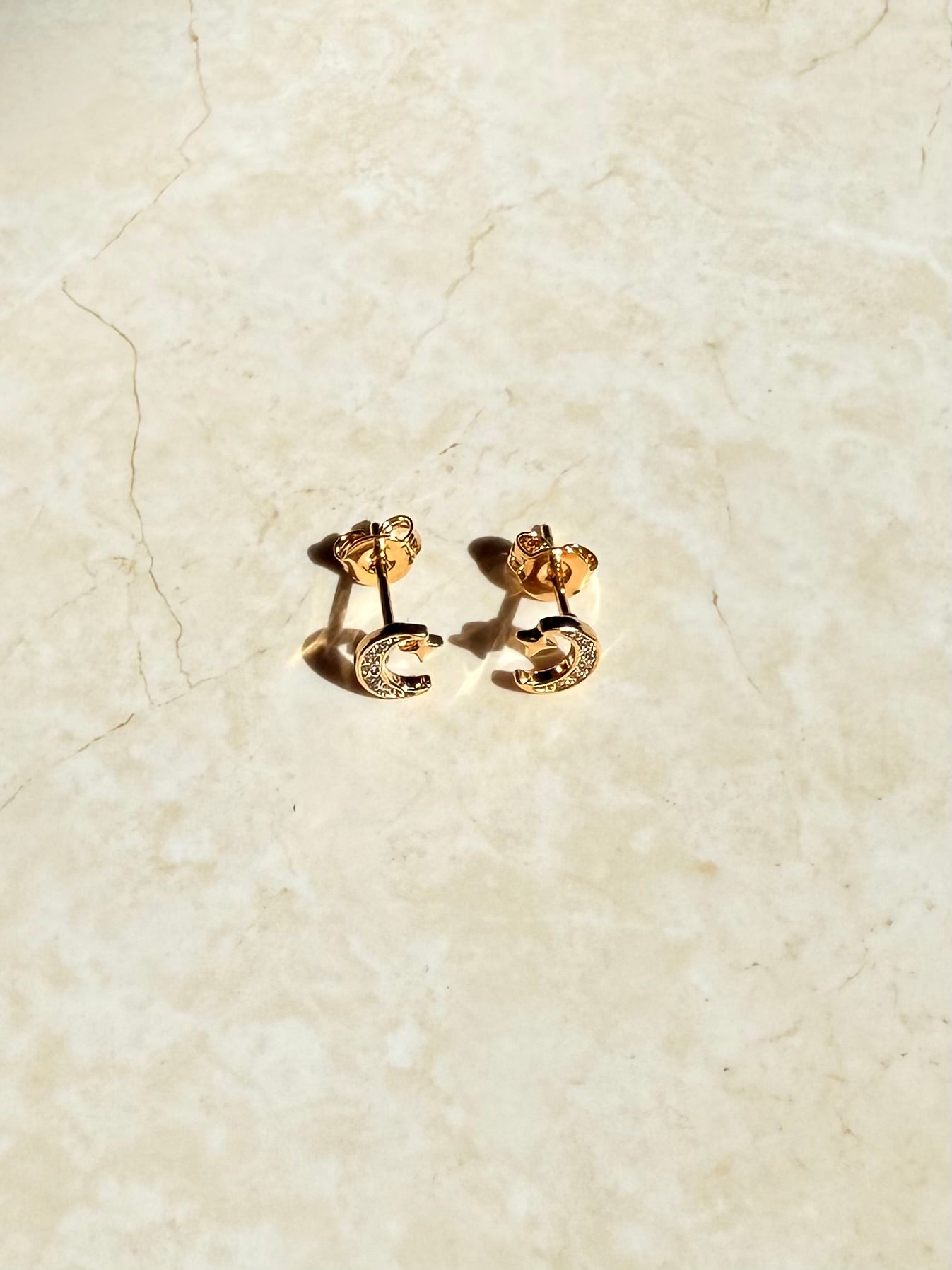 18k Gold Plated Celestial Crescent Stud Earring