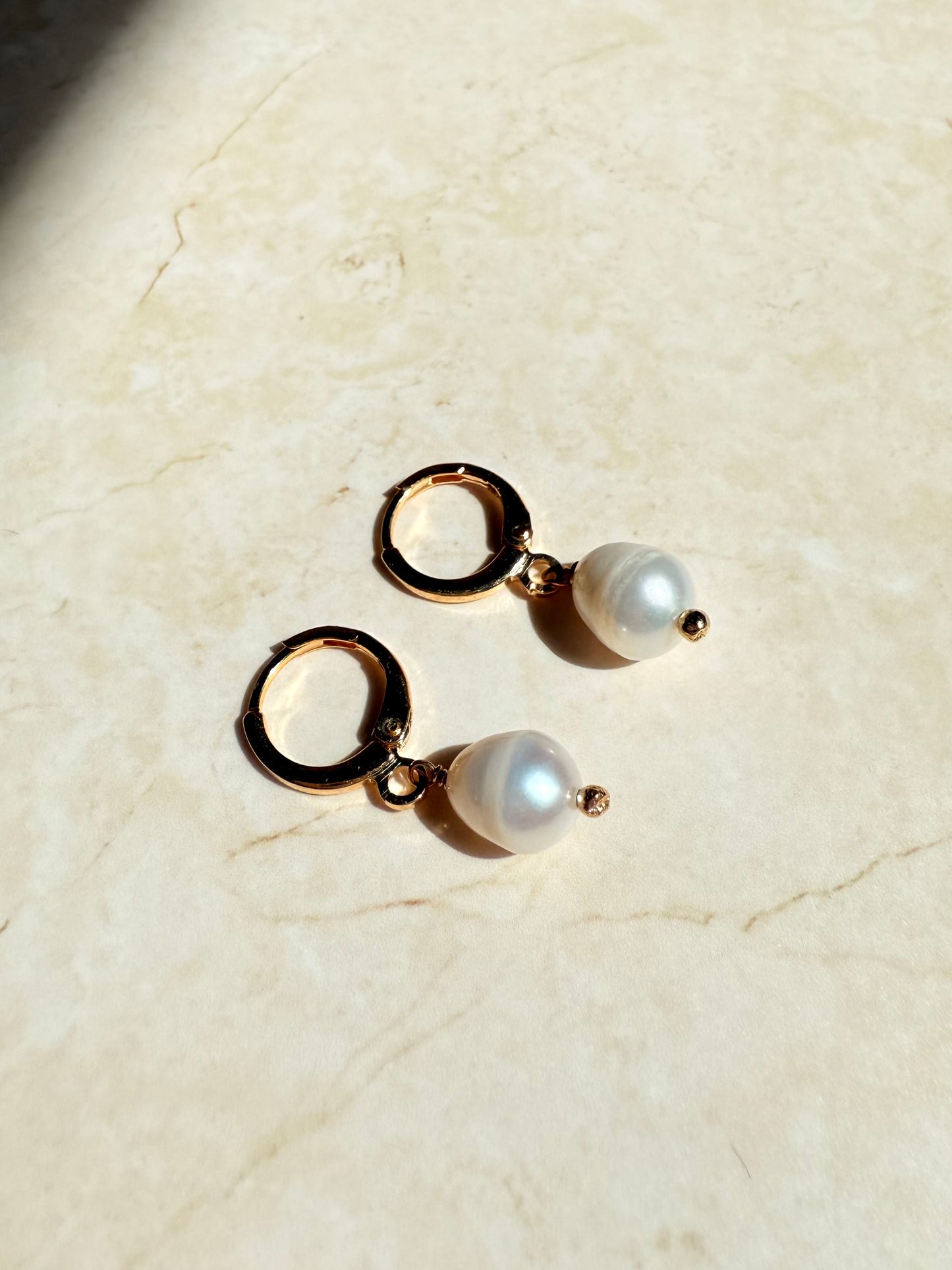 18k Gold Plated Freshwater Pearl Hoop Earring