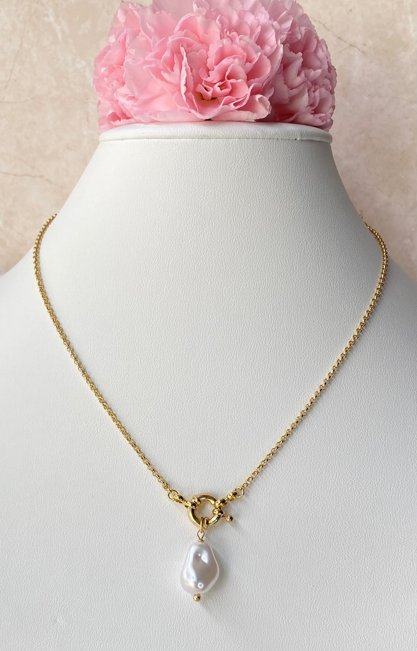 18k Gold Plated Organic Pearl Necklace with Front Clasp