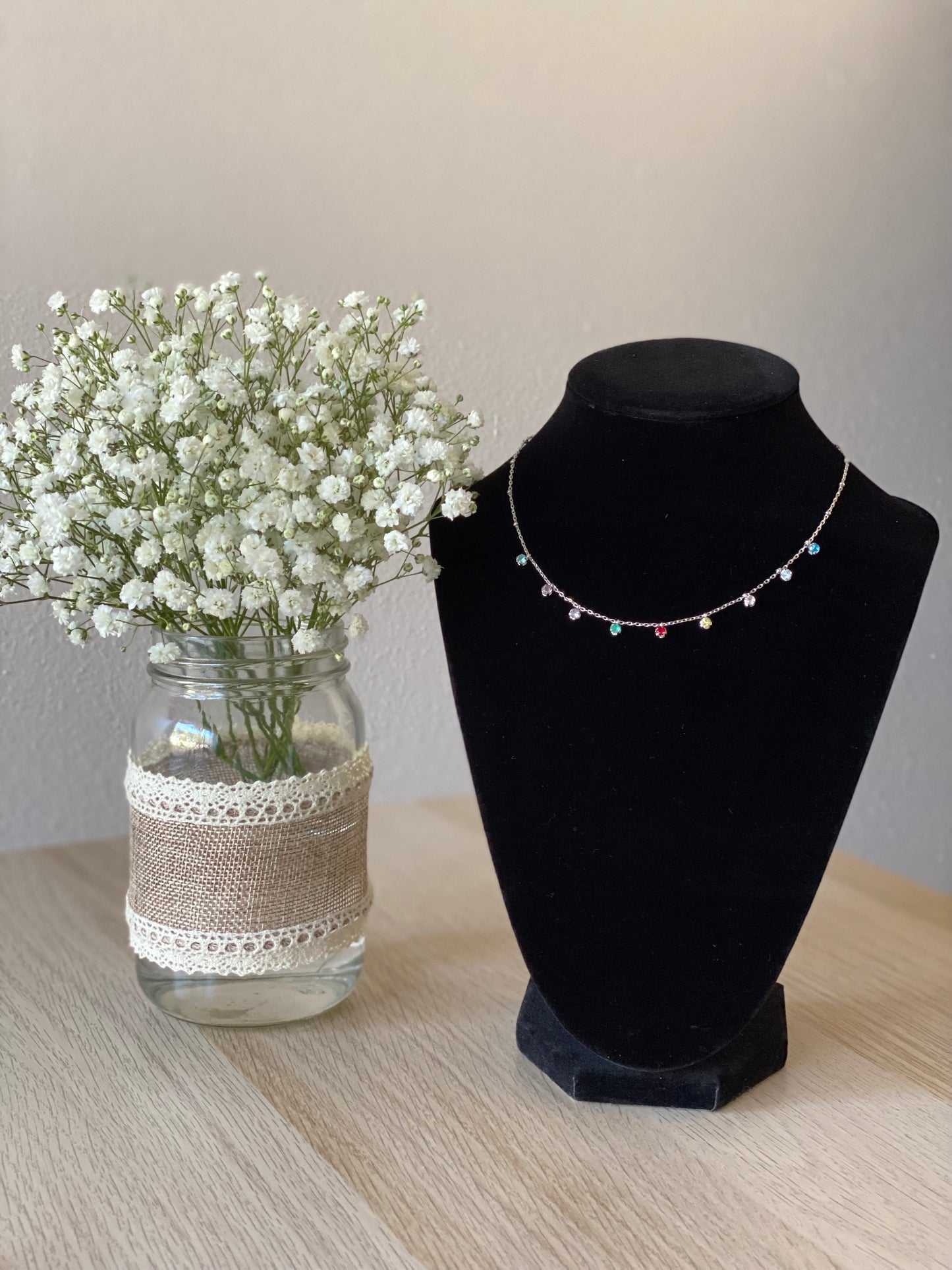 Rhodium Plated Rainbow CZ Choker