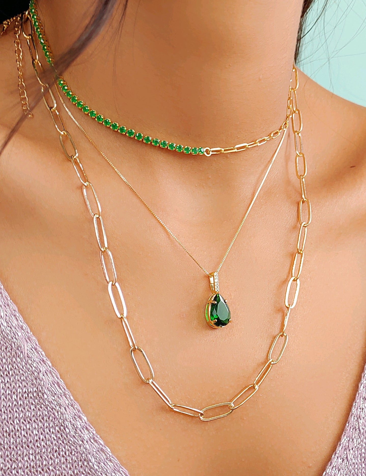 18k Gold Plated Emerald Teardrop Jewelry Set – Necklace & Earrings